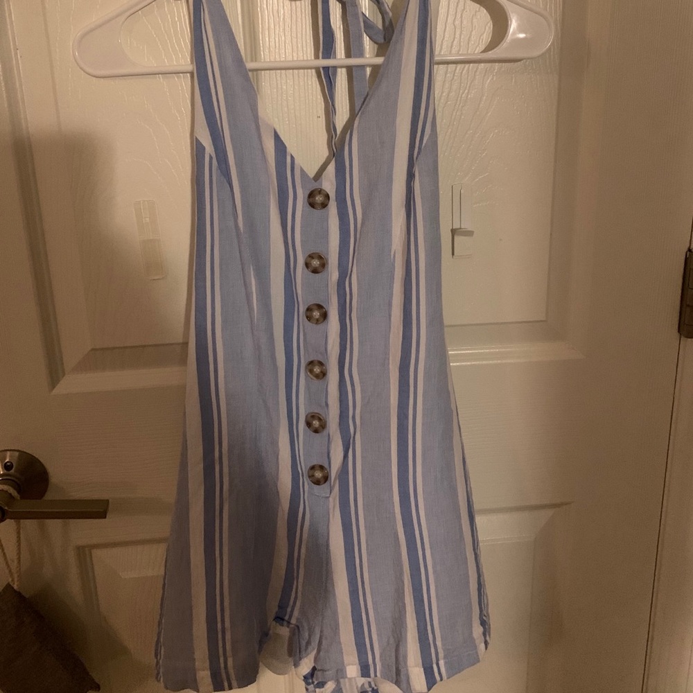 Blue and white romper.